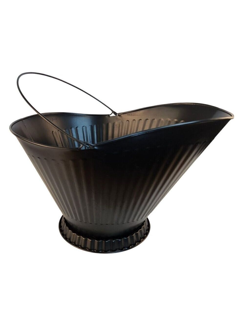 Black Wood Stove Ash Bucket Coal Container Ribbed Metal Bucket With Handle Decor